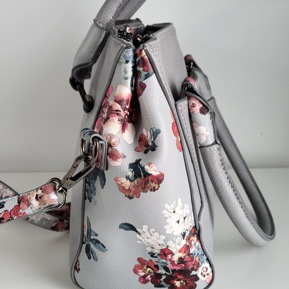 Céline Dion Floral Satchel Bag • Grey Leather • Crossbody/Top Handle - Picture 2 of 11